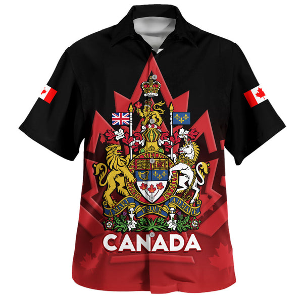 Canada Bowling Shirt Royal Red Black National Emblem Of Canada