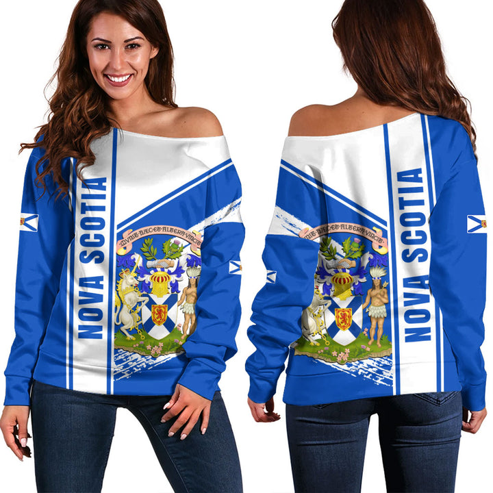 Nova Scotia Off Shoulder Sweatshirt Heritage Strength Crest