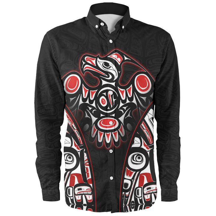 Canada Long Sleeve Shirt Thunderbird Totem Legacy Black And Red Power