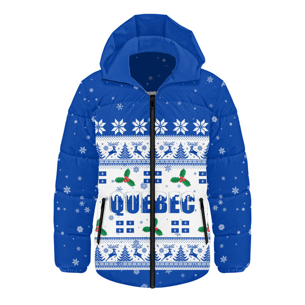Quebec Hooded Padded Jacket Christmas Knit Style Snowflake Reindeer