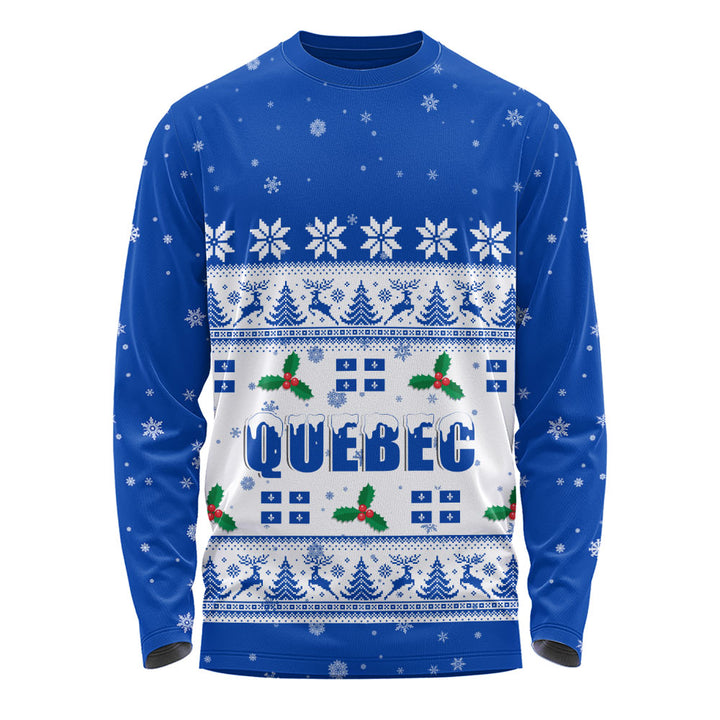 Quebec Long Sleeve T-Shirt Christmas Knit Style Snowflake Reindeer