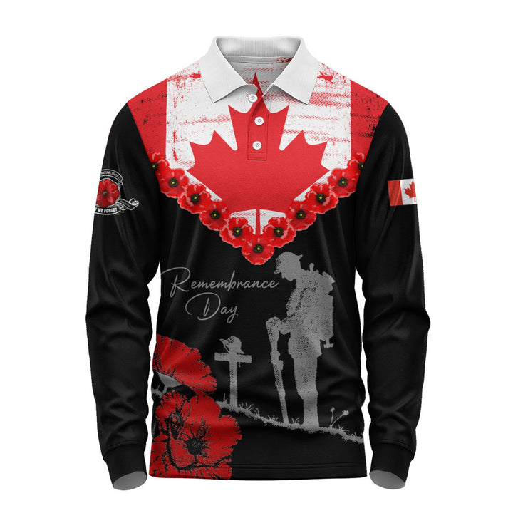 Canada Long Sleeve Polo Shirt Remembrance Day Maple Poppy Honor