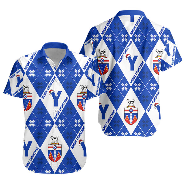 Yukon Short Sleeve Shirt Christmas Argyle Pattern With Royal Crest