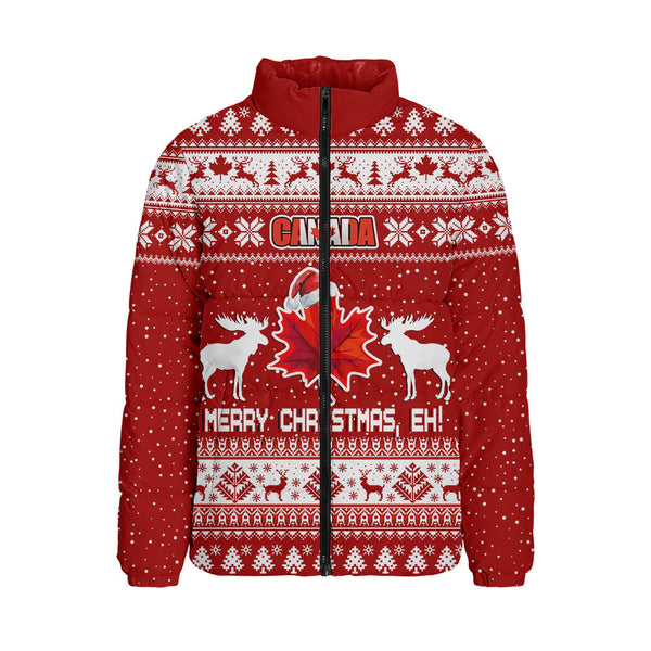 Canada Padded Jacket Maple Leaf Merry Christmas Eh