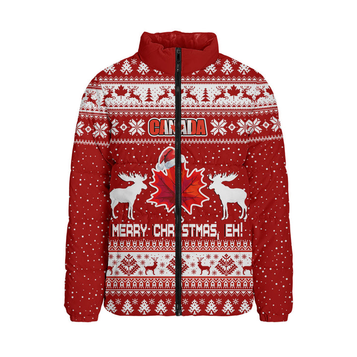 Canada Padded Jacket Maple Leaf Merry Christmas Eh