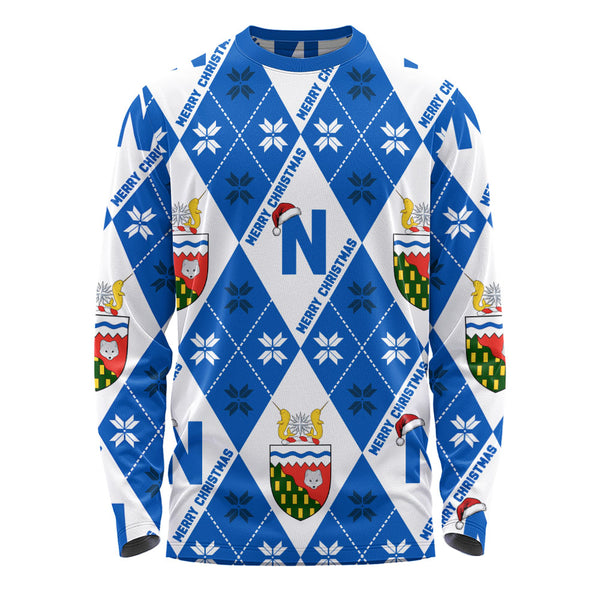 Northwest Territories Long Sleeve T-Shirt Christmas Argyle Pattern With Royal Crest