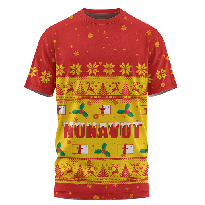 Nunavut T-Shirt Christmas Knit Style Snowflake Reindeer