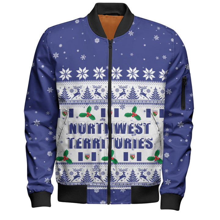 Northwest Territories Bomber Jacket Christmas Knit Style Snowflake Reindeer