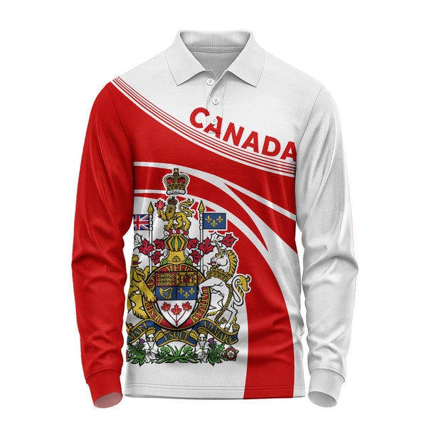 Canada Long Sleeve Polo Shirt Canada Coat Of Arms Glory Royal Design