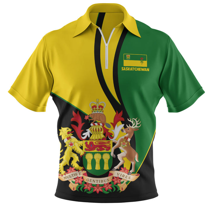 Saskatchewan Zip Polo Shirt Heritage Pride Of The North