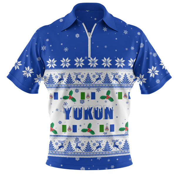 Yukon Zip Polo Shirt Christmas Knit Style Snowflake Reindeer