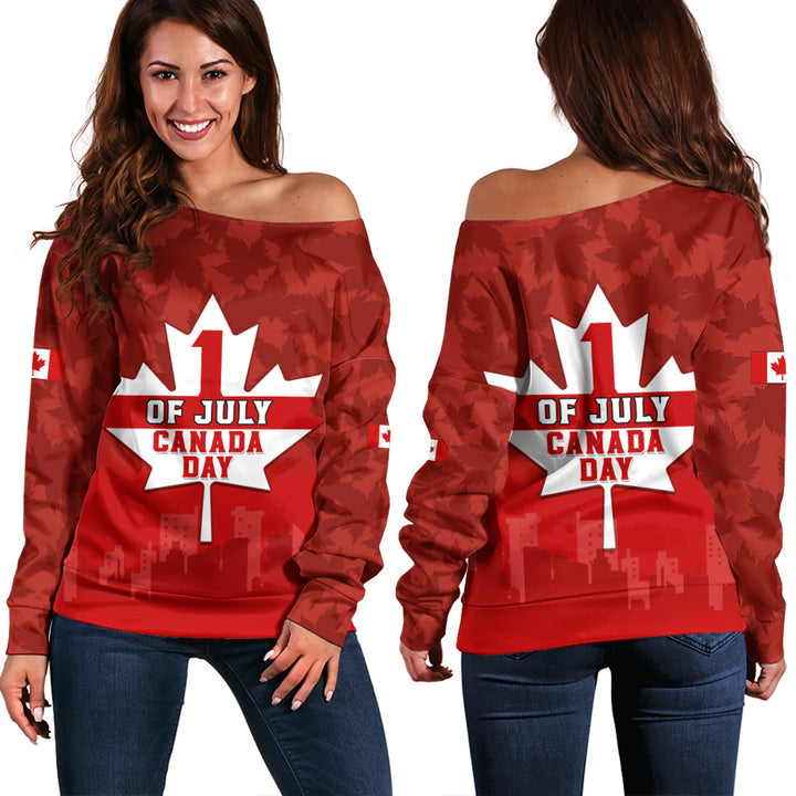 Canada Off Shoulder Sweatshirt Red Maple 1st July National Celebration