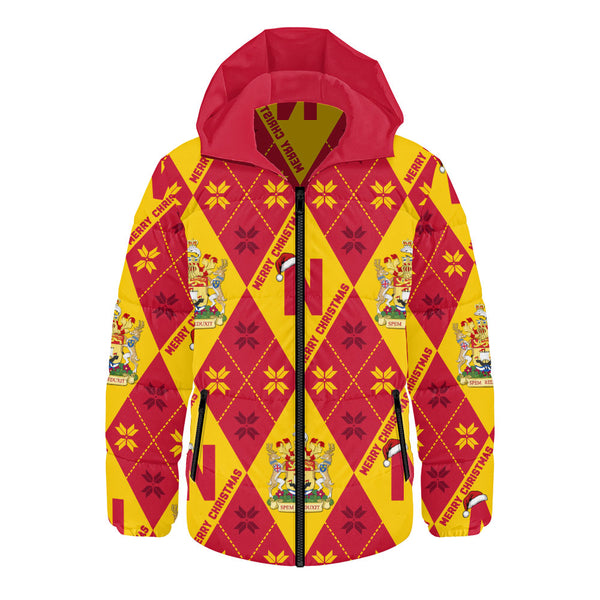 New Brunswick Hooded Padded Jacket Christmas Argyle Pattern With Royal Crest