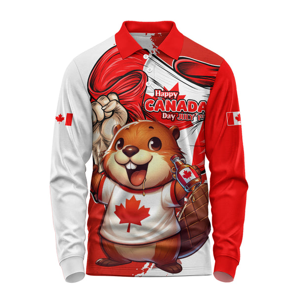 Canada Long Sleeve Polo Shirt True North Cheer Canada Day Beaver Edition