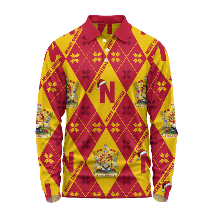 New Brunswick Long Sleeve Polo Shirt Christmas Argyle Pattern With Royal Crest
