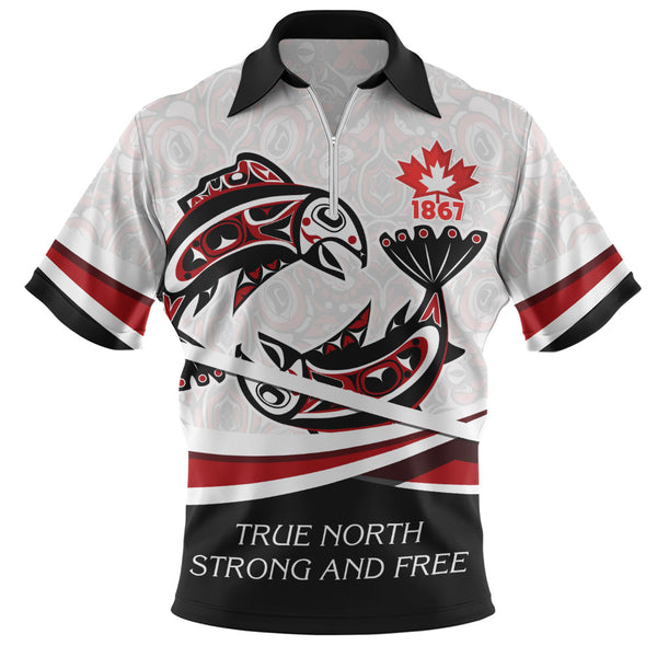 Canada Zip Polo Shirt Spirit Of Salmon True North Freedom