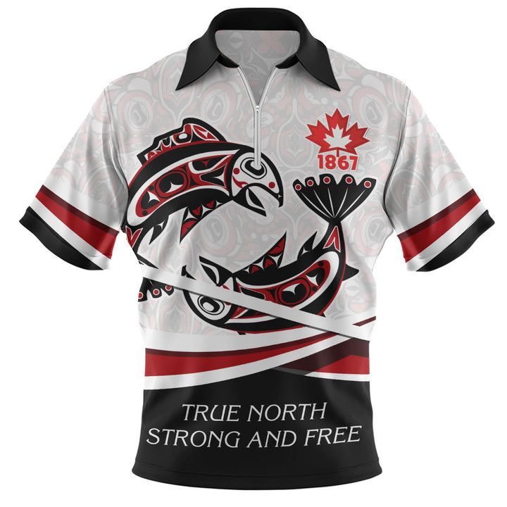 Canada Zip Polo Shirt Spirit Of Salmon True North Freedom