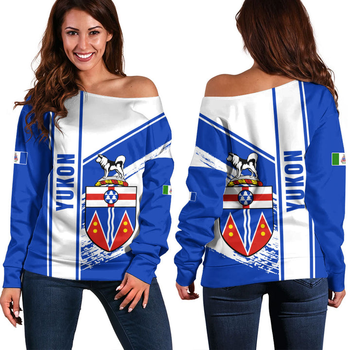 Yukon Off Shoulder Sweatshirt Heritage Strength Crest