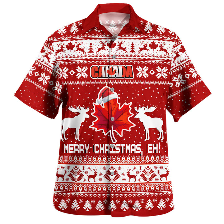 Canada Bowling Shirt Maple Leaf Merry Christmas Eh