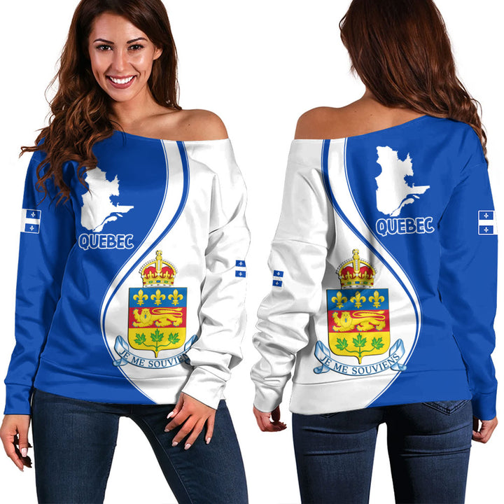 Quebec Off Shoulder Sweatshirt Canada Territories Pride