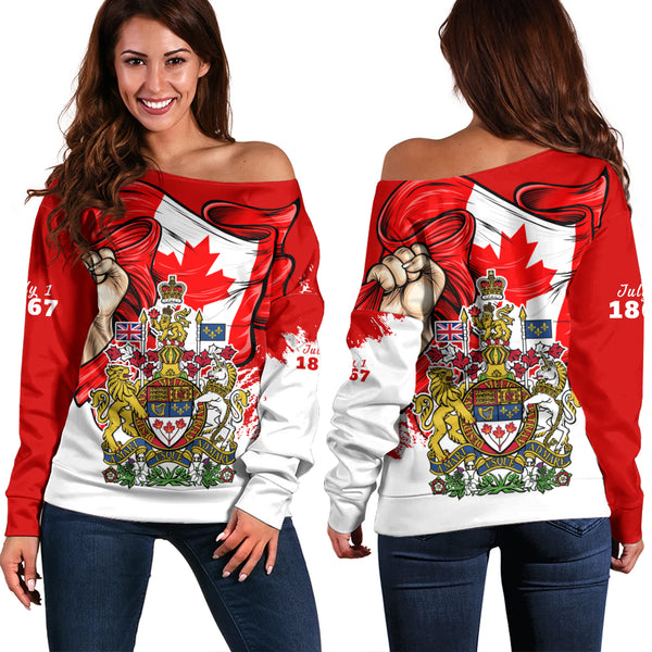 Canada Off Shoulder Sweatshirt Canada Power Pride And Heritage Crest