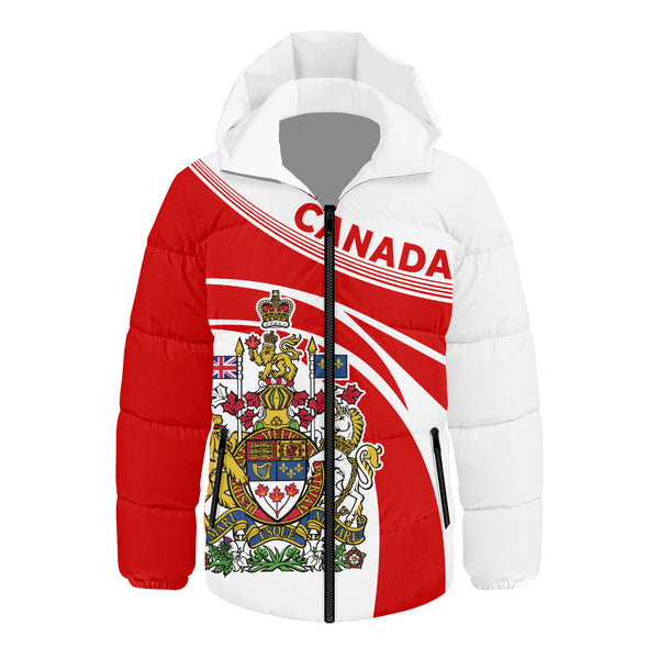 Canada Hooded Padded Jacket Canada Coat Of Arms Glory Royal Design