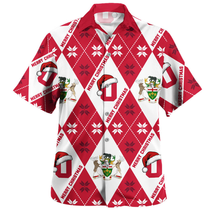 Ontario Bowling Shirt Christmas Argyle Pattern With Royal Crest