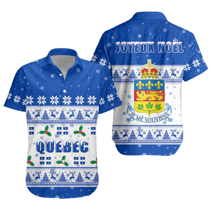 Quebec Short Sleeve Shirt Christmas Knit Style Snowflake Reindeer