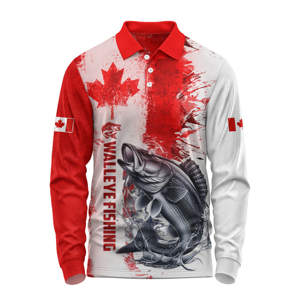 Canada Long Sleeve Polo Shirt Canada Maple Hook And Splash