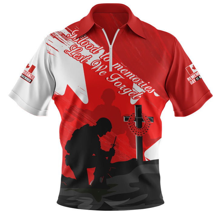Canada Zip Polo Shirt Silhouettes Of Sacrifice Remembrance Day Tribute