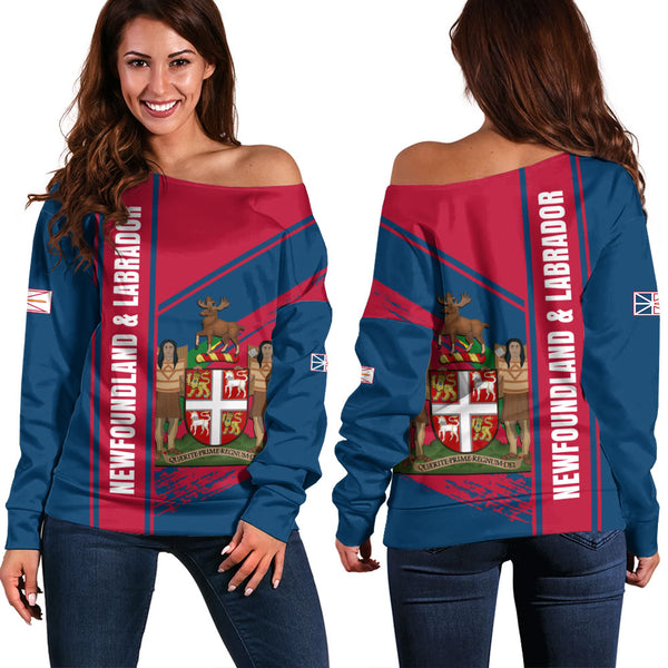 Newfoundland & Labrador Off Shoulder Sweatshirt Heritage Strength Crest