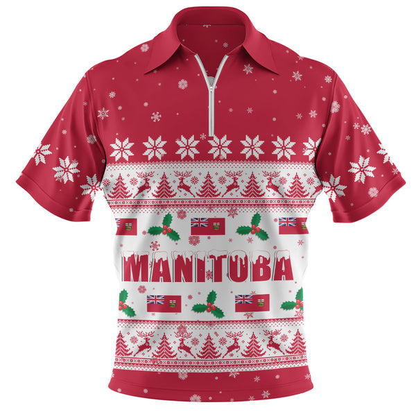 Manitoba Zip Polo Shirt Christmas Knit Style Snowflake Reindeer