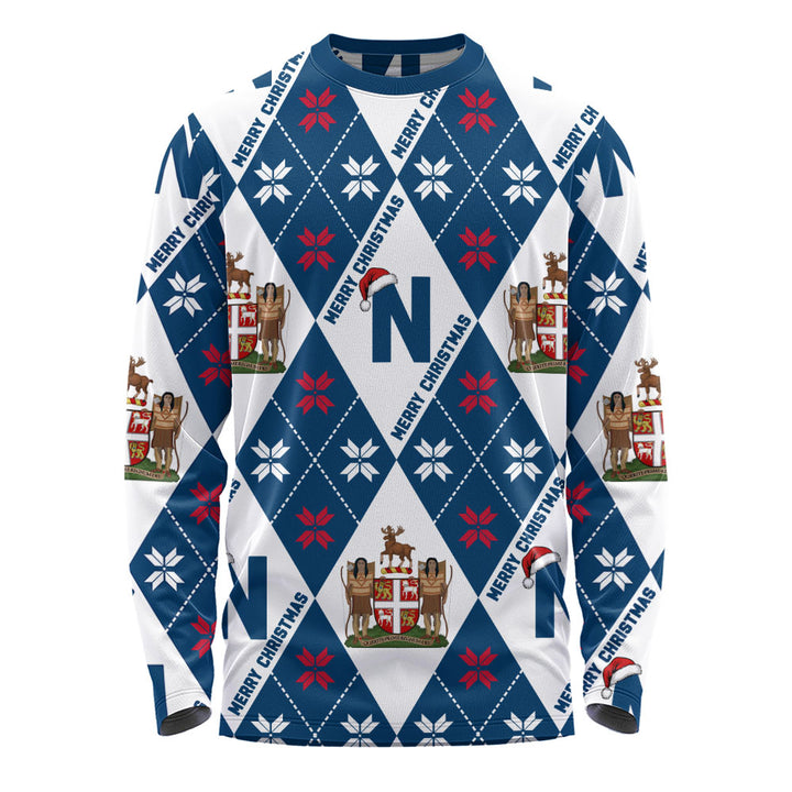 Newfoundland & Labrador Long Sleeve T-Shirt Christmas Argyle Pattern With Royal Crest