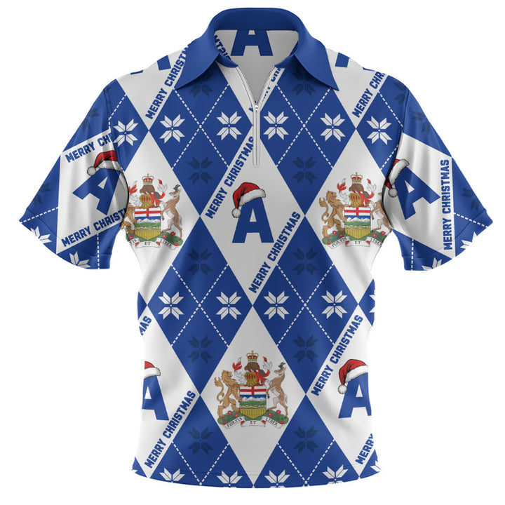 Alberta Zip Polo Shirt Christmas Argyle Pattern With Royal Crest