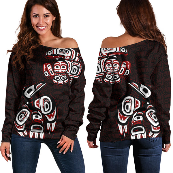 Canada Off Shoulder Sweatshirt Haida Red Raven Rise