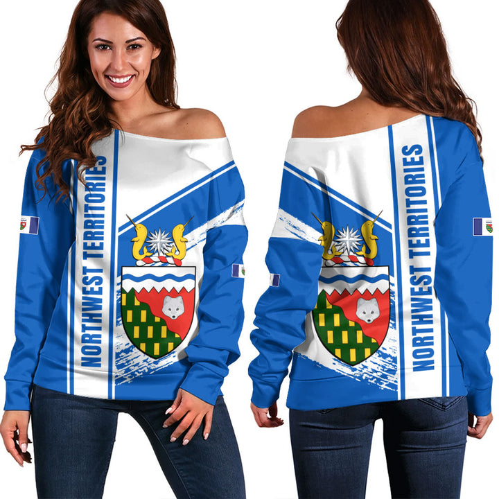 Northwest Territories Off Shoulder Sweatshirt Heritage Strength Crest