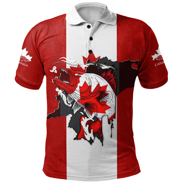 Canada Polo Shirt Born To Fish Proud To Be Canadian