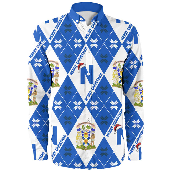 Nova Scotia Long Sleeve Shirt Christmas Argyle Pattern With Royal Crest
