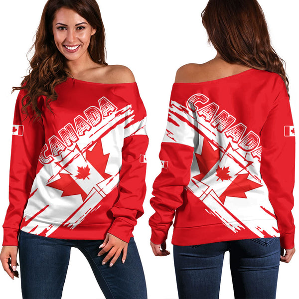 Canada Off Shoulder Sweatshirt Canada Pride Diagonal