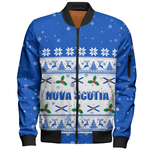 Nova Scotia Bomber Jacket Christmas Knit Style Snowflake Reindeer
