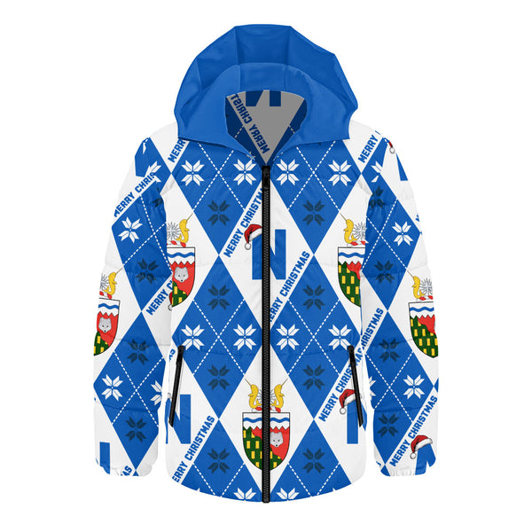 Northwest Territories Hooded Padded Jacket Christmas Argyle Pattern With Royal Crest