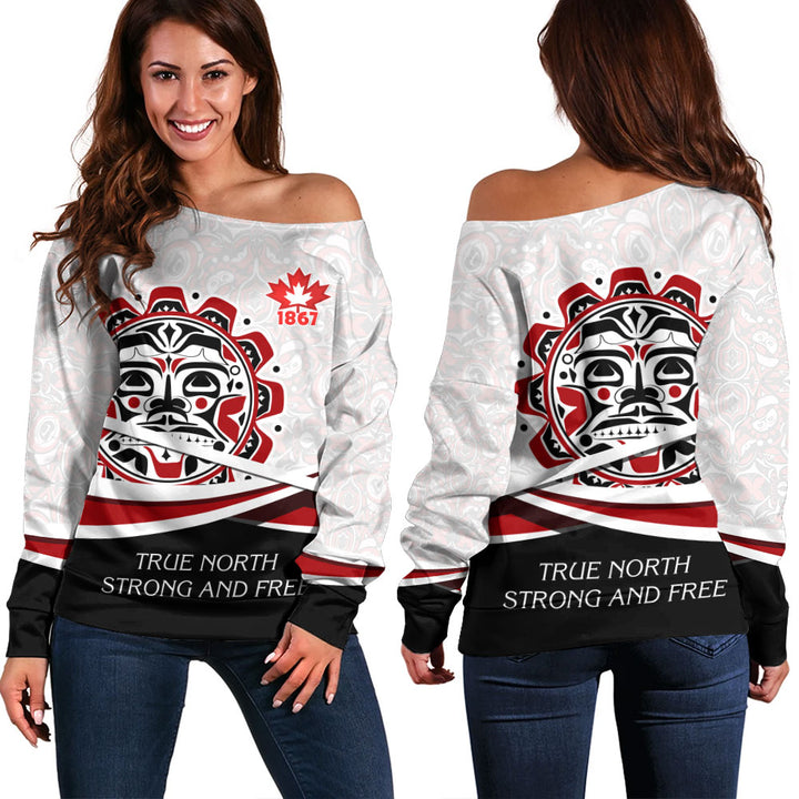 Canada Off Shoulder Sweatshirt Canada Sun Spirit 1867 True North Heritage