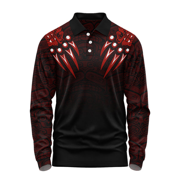 Canada Long Sleeve Polo Shirt Haida Hunter Spirit