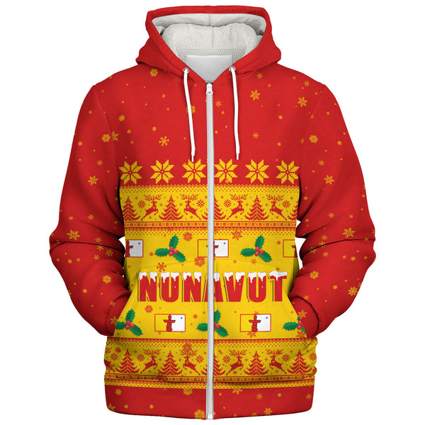 Nunavut Sherpa Hoodie Christmas Knit Style Snowflake Reindeer