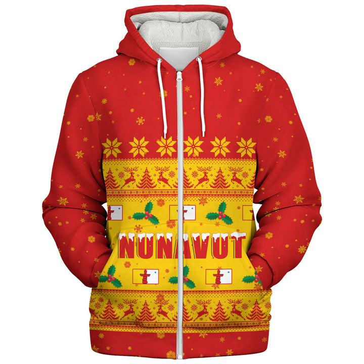 Nunavut Sherpa Hoodie Christmas Knit Style Snowflake Reindeer