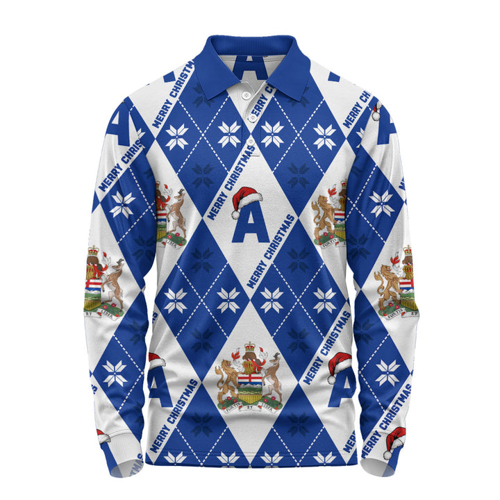 Alberta Long Sleeve Polo Shirt Christmas Argyle Pattern With Royal Crest
