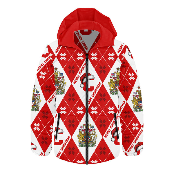 Canada Hooded Padded Jacket Christmas Argyle Pattern With Royal Crest
