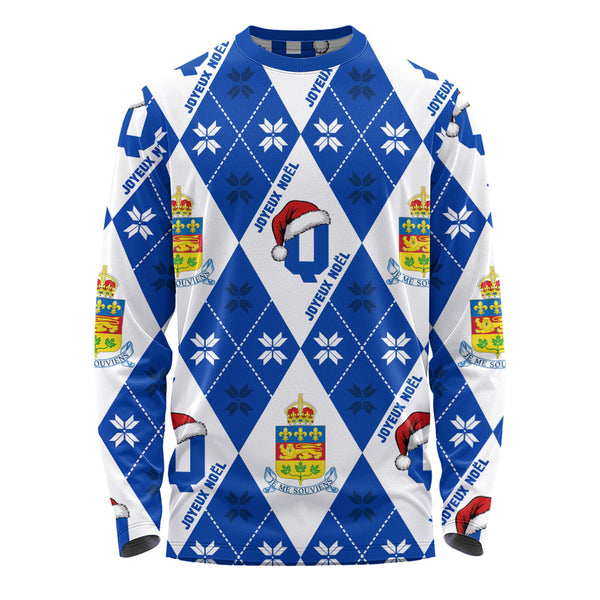 Quebec Long Sleeve T-Shirt Christmas Argyle Pattern With Royal Crest