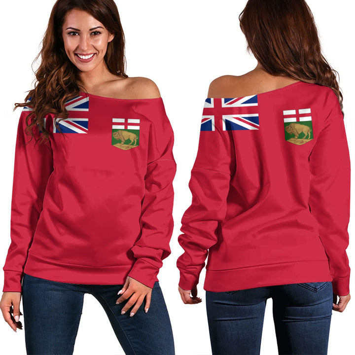 Manitoba Off Shoulder Sweatshirt Flag Minimalist Pride Style