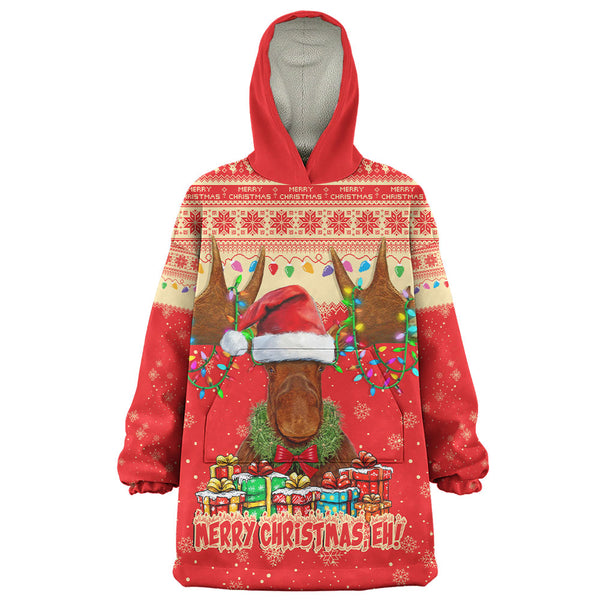 Canada Snug Hoodie Xmas Moose Lights Celebration